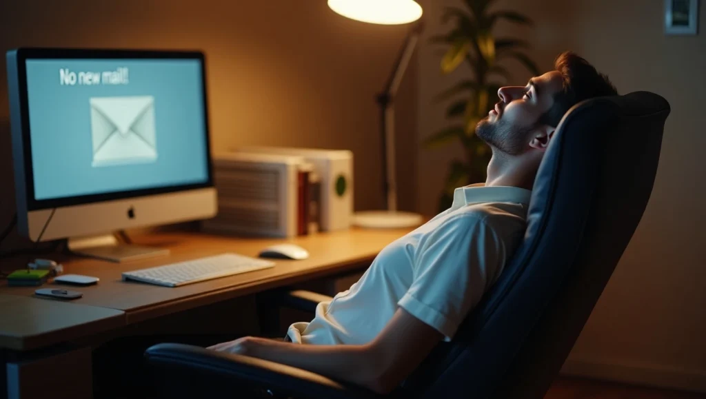A person feeling relieved after using an AI email assistant to master their inbox.
