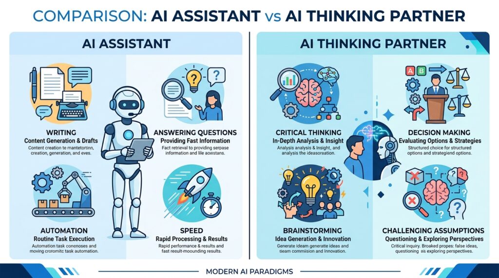 AI assistant versus AI thinking partner comparison