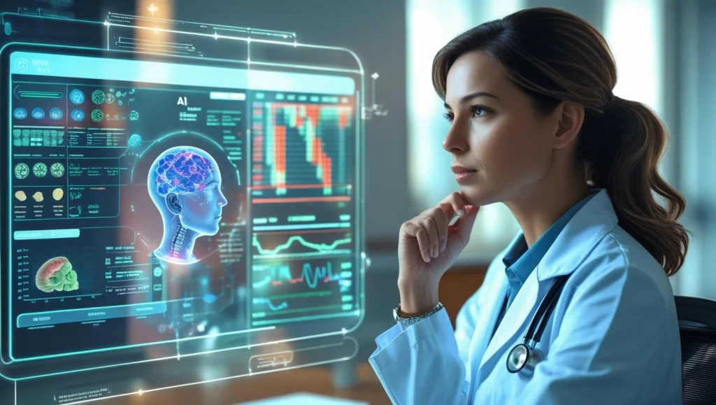 A doctor demonstrating the centaur model of human-AI collaboration in healthcare.