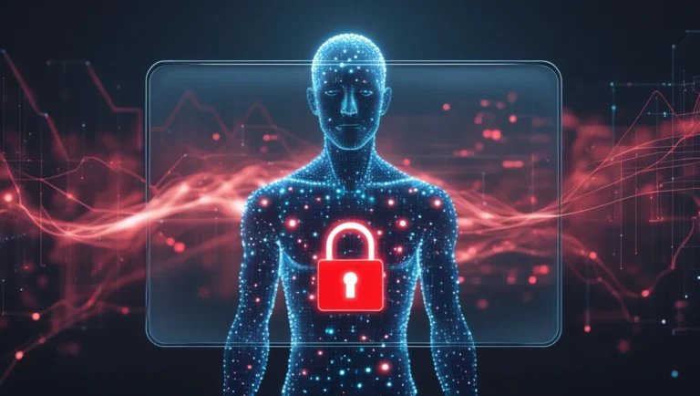 A conceptual image illustrating the main risks of AI in healthcare.