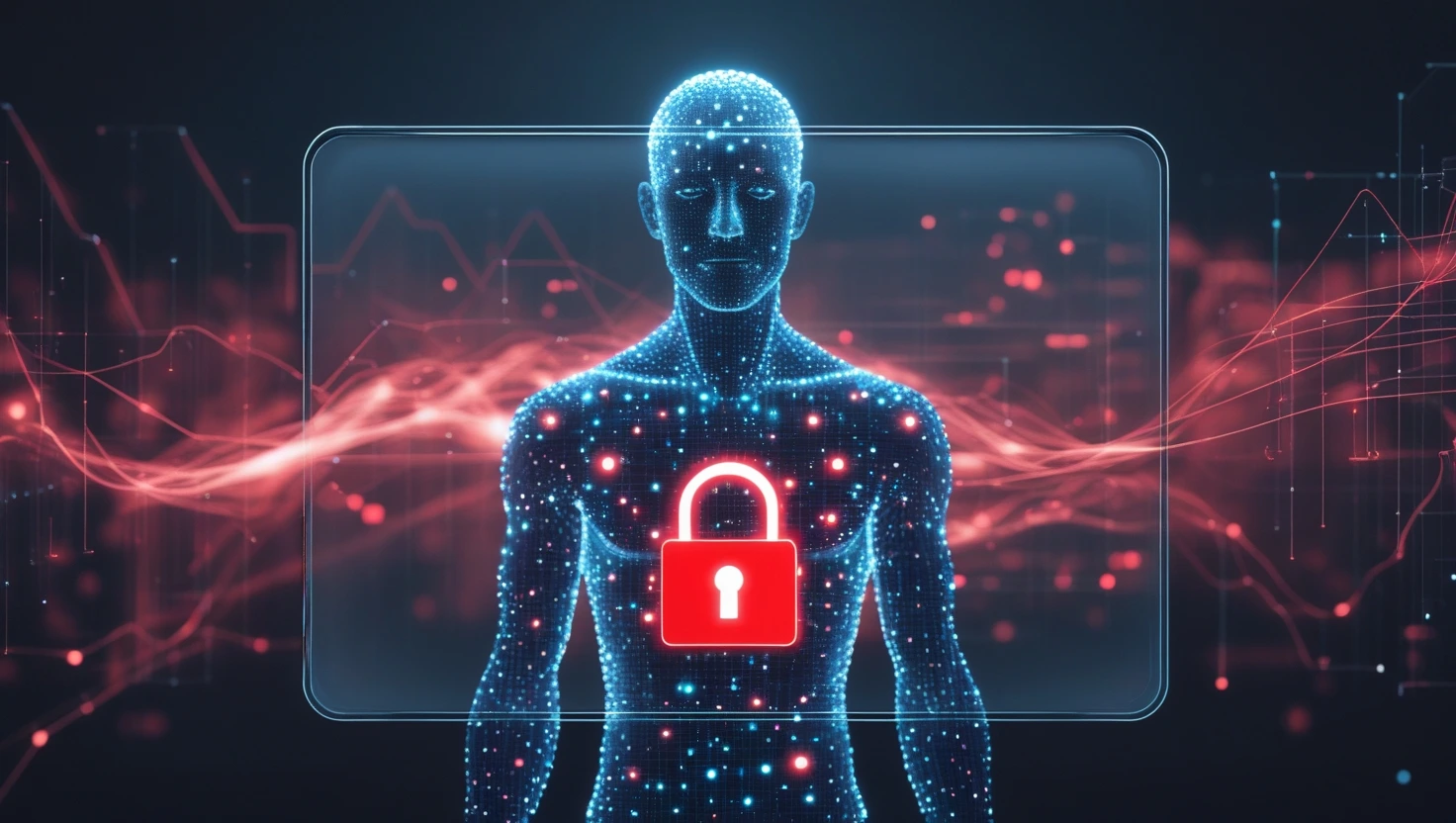 A conceptual image illustrating the main risks of AI in healthcare.