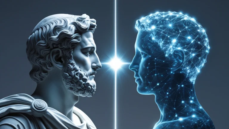 A conceptual image showing the future of human-AI collaboration.