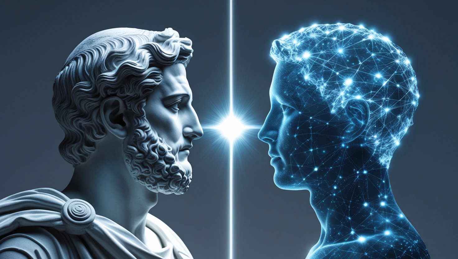 A conceptual image showing the future of human-AI collaboration.