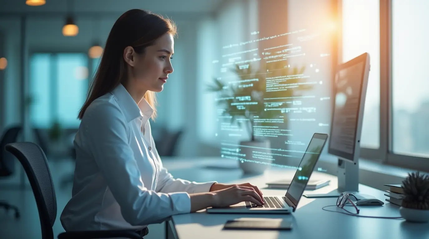 What is prompt engineering - Professional working with AI prompts on laptop demonstrating effective prompt engineering techniques