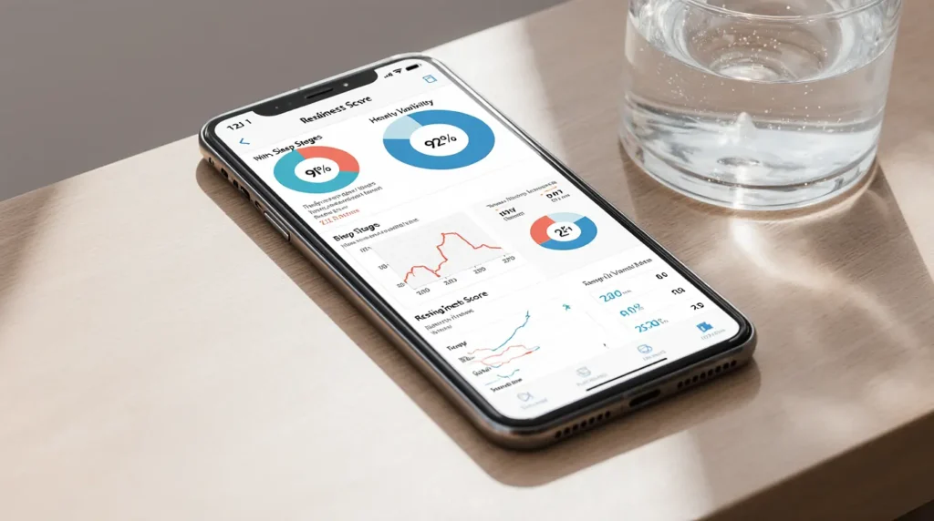A smartphone screen showing detailed data from an AI sleep tracker.