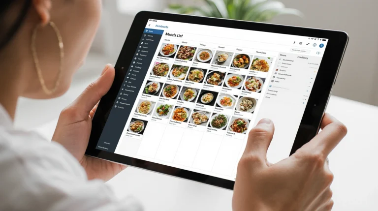 A beginner's guide on how to create a custom meal plan with AI, showing a laptop and healthy food.