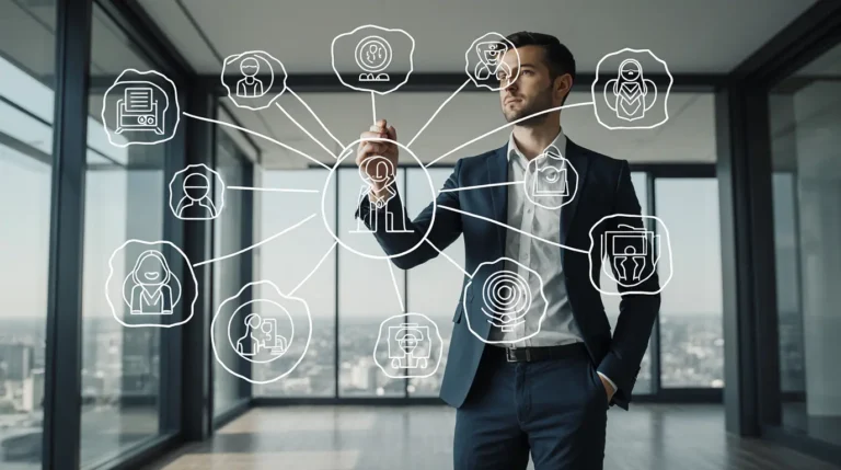 A manager leading a hybrid team with AI, designing a human-AI workflow.