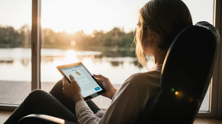 A person using a tablet with AI Prompts for Immediate Stress Relief