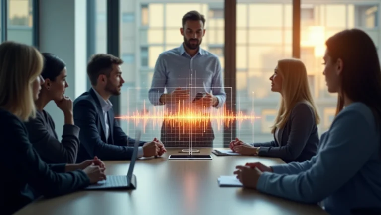 A diverse team in a meeting, using an AI meeting summary prompt for productivity.