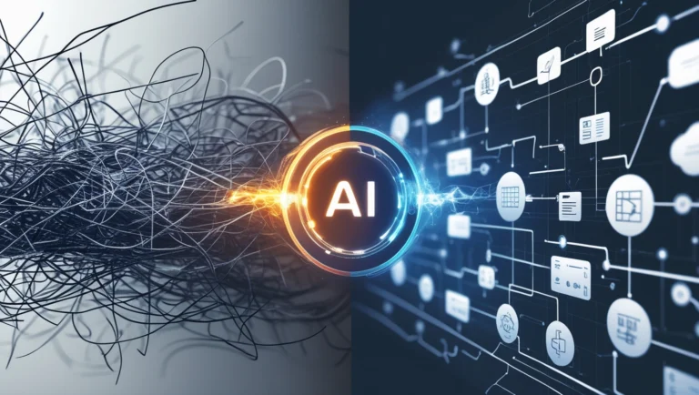 An image showing how AI for process improvement can turn a chaotic workflow into a clear one.