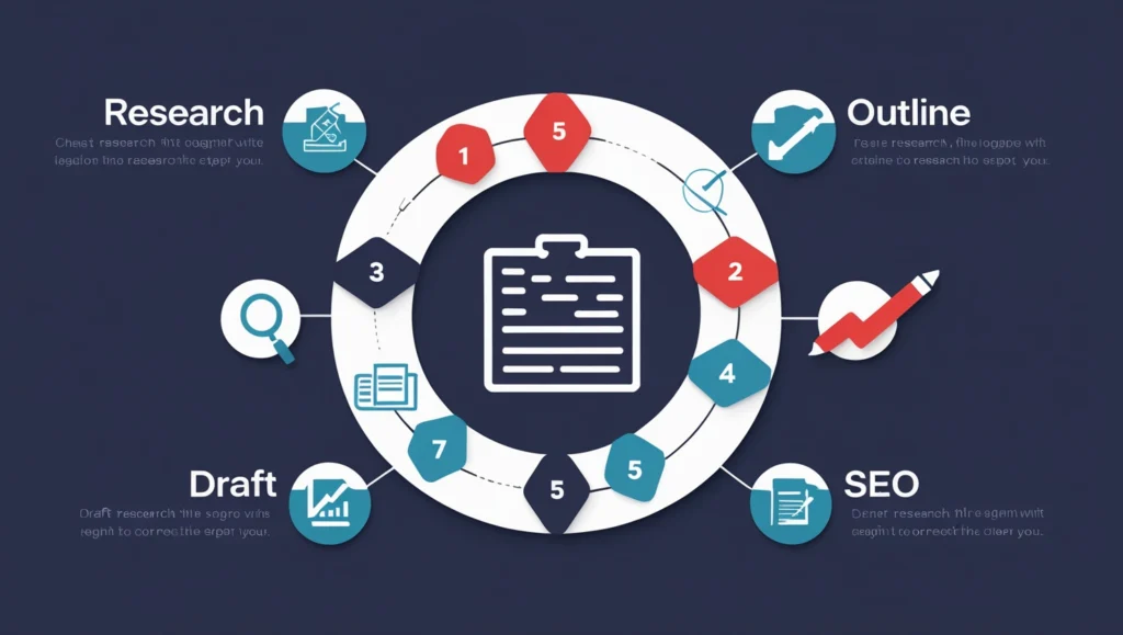 An infographic showing the 5-step AI content writing process