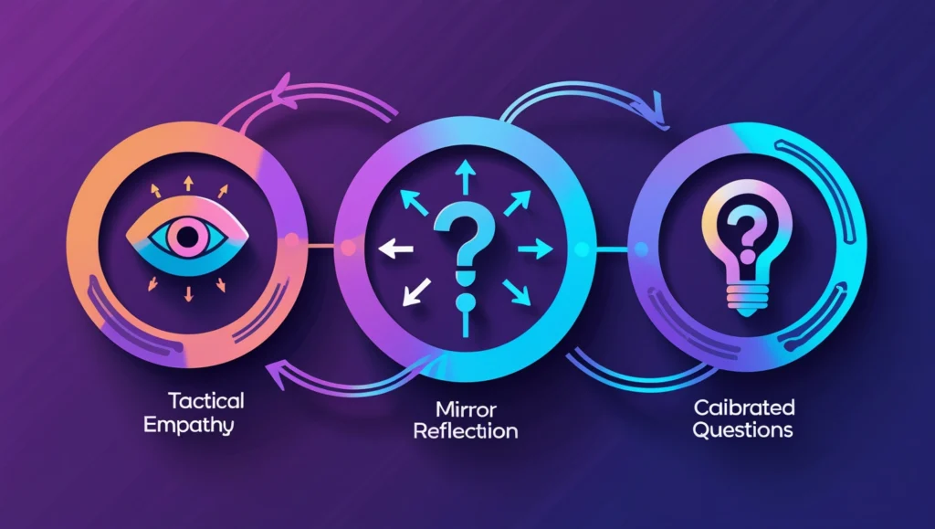 Split screen illustration showing frustrated person with technical approach on left versus confident communicator with AI on right, highlighting the mindset transformation needed for effective prompt engineering