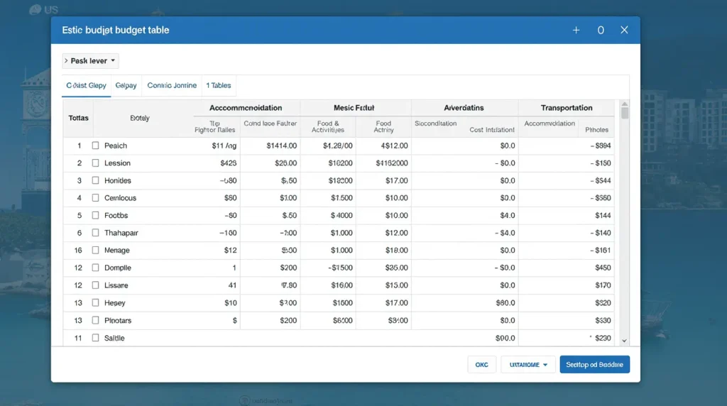 A sample budget table for a trip to Lisbon created by an AI travel planner.