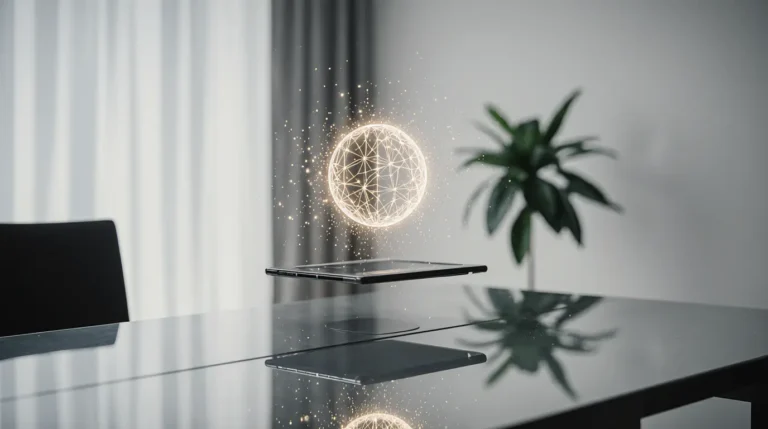 A professional logo being designed by AI on a digital tablet, showcasing how to design a logo with AI.