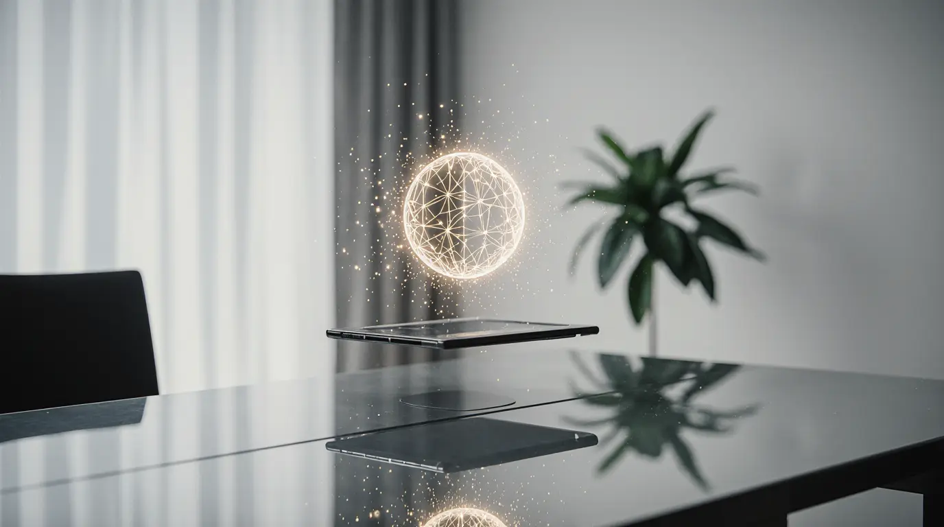 A professional logo being designed by AI on a digital tablet, showcasing how to design a logo with AI.