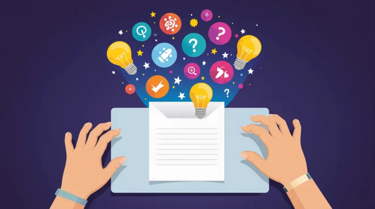 A blank page magically producing a cloud of content ideas, symbolizing how to generate content ideas with ChatGPT.