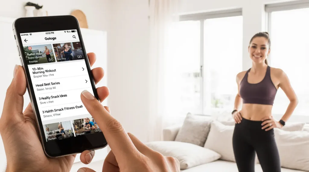 A list of blog post ideas for a fitness coach generated by AI, displayed on a phone screen.